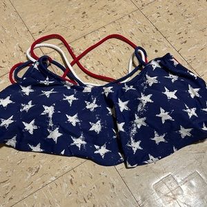American flag ruffled bikini top